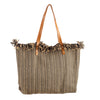 Geometric Beach Tote Bag Leather Handle