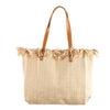 Geometric Beach Tote Bag Leather Handle